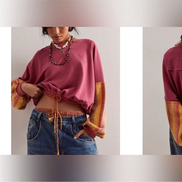 NWT Free People We The Free Stripe Cuff Pullover - Sunrise Combo - Small - Picture 1 of 6